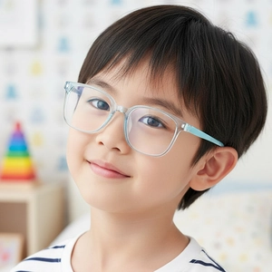Kids square frame anti-blue light glasses with transparent light blue plastic frames