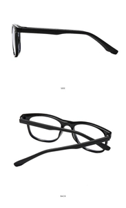 Side and back view of black square frame silicone eyeglasses showing temples and hinges