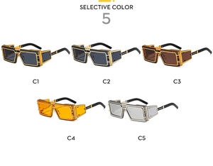 Détails de cinq couleurs de lunettes de soleil carrées punk avec monture en métal poli