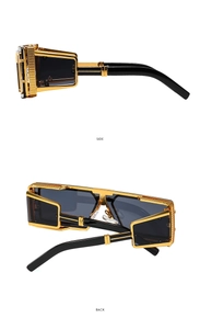 Vue détaillée des angles latéraux et arrière des lunettes de soleil carrées en métal punk