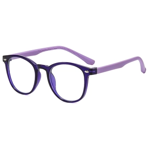 Kids round blue light blocking glasses in purple two-tone frame with silicone comfort