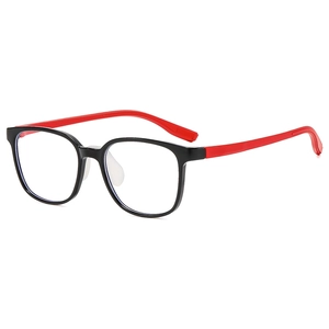 Children square blue light blocking glasses frame in black and red contrast color