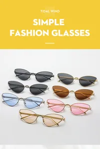 Detailed collection of vintage cat-eye sunglasses with thin metal frames in multiple colors