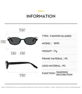Tableau des tailles pour lunettes de soleil ovales rétro avec dimensions et spécifications