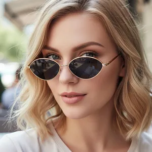 Vintage Oval Sunglasses Retro Narrow Metal Frame UV400 Protective Eyewear For Men Women Fashion Outdoor Streetwear