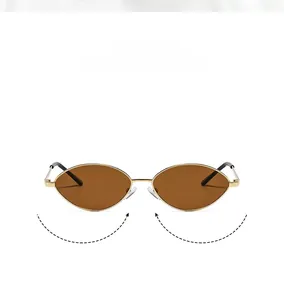 Detail of vintage oval metal sunglasses with gold frame and dark brown lenses