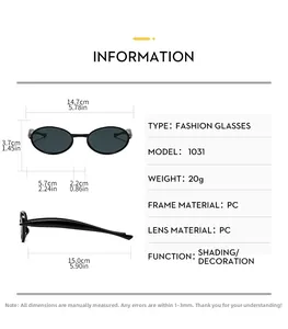 Tableau des tailles pour lunettes de soleil ovales noires avec mesures de monture et verres