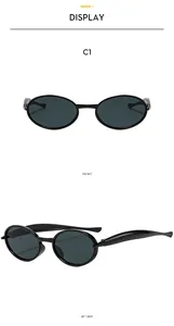 Vues de face et de profil de lunettes de soleil ovales noires à double pont rétro