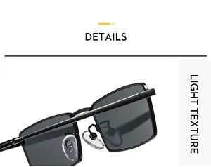 Close-up of black square metal sunglasses featuring adjustable silicone nose pads