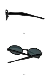 Vues détaillées latérale et arrière de lunettes de soleil ovales noires rétro