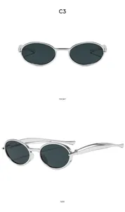 Vues de face et de profil de lunettes de soleil ovales argentées à double pont gris
