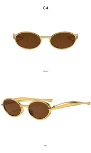 Vues de face et de côté de lunettes de soleil ovales vintage avec double pont doré