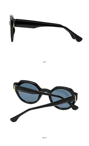 Vues latérale et arrière de lunettes de soleil rétro noires avec charnières dorées