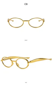 Vues détaillées de lunettes de soleil ovales dorées à double pont, face et profil