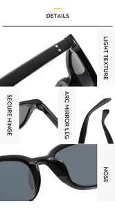 Vue macro des lunettes de soleil carrées montrant les charnières et détails des branches