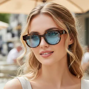 Occhiali da sole quadrati retrò tartarugati con lenti blu da donna stile street