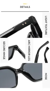 Detailansicht der Y2K eckigen Sonnenbrille mit Scharnieren und ergonomischen Bügeln