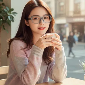 Fashionable grey transparent square frame glasses for women with anti-blue light lenses