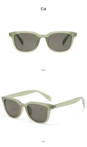 Vues de face et de côté de lunettes de soleil carrées vintage vert clair avec rivets