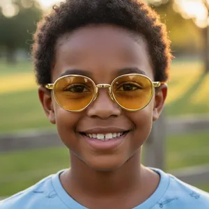 Kids vintage round sunglasses with gold metal frame and yellow lenses for outdoor sun protection