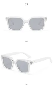 Front- und Seitenansicht der matt-transparenten quadratischen Sonnenbrille mit Goldpunkten