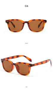 Vue détaillée avant et latérale de lunettes de soleil vintage écaillées carrées brunes