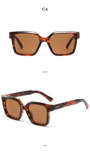 Front- und Seitenansicht der Y2K quadratischen Schildpatt-Sonnenbrille mit braunen Gläsern