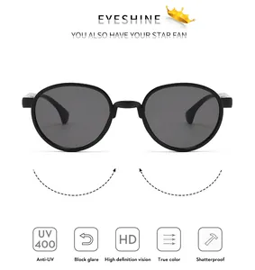Black round vintage sunglasses featuring UV400 protection and shatterproof lenses