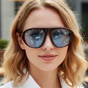 Lunettes de soleil punk oversize écaillées avec verres bleu clair pour la mode outdoor