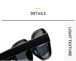 Nahaufnahme der breiten glänzend schwarzen Bügel und Scharniere an der quadratischen Sonnenbrille