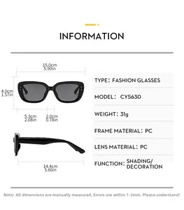 Tableau des tailles pour lunettes de soleil carrées avec dimensions de monture et verres