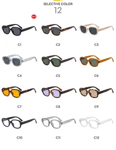 Farbpalette von 12 Retro-Quadrat-Sonnenbrillen in Schwarz, Schildpatt und grauen Rahmen