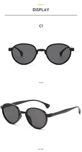 Front and 45-degree side view of kids retro black round frame sunglasses for outdoor use