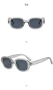Vorder- und Seitenansicht der transparenten grauen quadratischen Sonnenbrille mit Gläsern