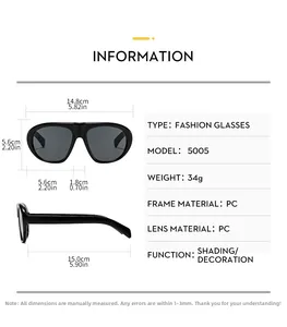 Tableau des tailles détaillé pour lunettes de soleil punk avec dimensions et matériaux
