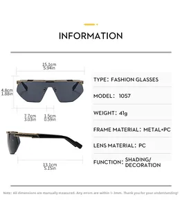 Detailed size guide for retro oversized sunglasses with frame and lens measurements
