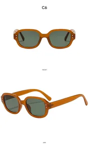 Front- und Seitenansicht der Vintage-Sonnenbrille mit bernsteinfarbenem Rahmen und Nieten