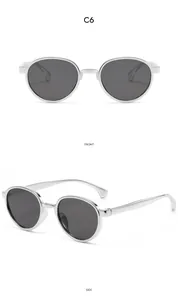 Front and side views of silver vintage round sunglasses for kids with dark grey lenses
