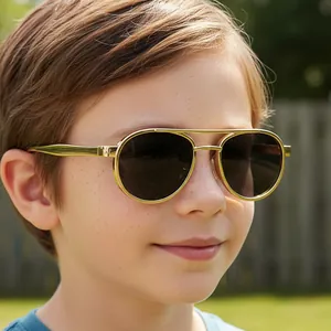 Kids Sunglasses Vintage Double Bridge Metal Frame UV400 Fashion Outdoor Retro Round Eyewear