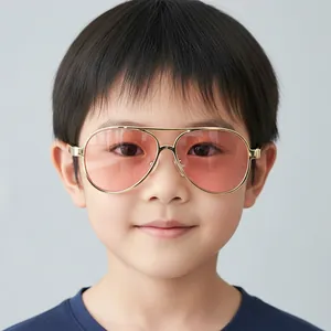 Occhiali da sole vintage aviator per bambini con montatura dorata e lenti rosa arancio