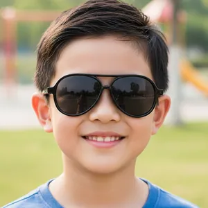 Occhiali da sole aviator neri a doppio ponte per bambini con lenti scure per protezione solare