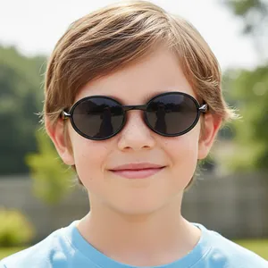 Kids vintage oval sunglasses with black frames and dark lenses for outdoor sun protection