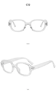 Vorder- und Seitenansicht der C12 Retro-Sonnenbrille mit transparentem Rahmen und Metallscharnier