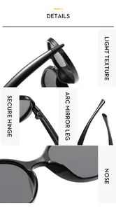 Détails de lunettes de soleil carrées noires montrant les charnières et la texture