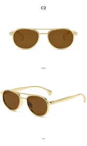 Detailed front and side views of gold metal frame aviator sunglasses for kids