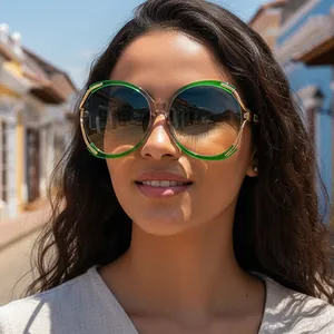 Lunettes De Soleil Rondes Surdimensionnées Mode Rétro Femmes Protection UV400 Lentille PC Monture Métal Plastique Chic