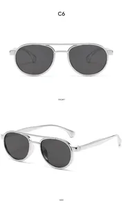 Front and side view of kids retro double bridge aviator sunglasses with silver frame