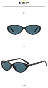 Front and 45-degree side view of vintage oval sunglasses with teal lenses and black frames