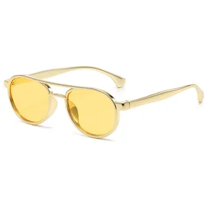 Kids vintage double bridge sunglasses with gold metal frame and yellow tinted lenses