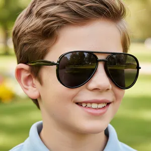 Kids Aviator Sunglasses Metal Frame AC Lens UV400 Protection Double Bridge Retro Classic Fashion Eyewear For Boys Girls